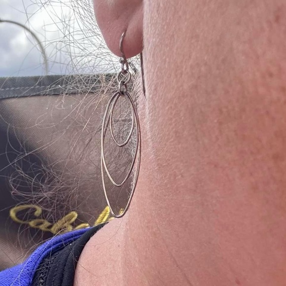 Vintage Sterling Silver Triple Hoop Dangle Earrings - Picture 4 of 4